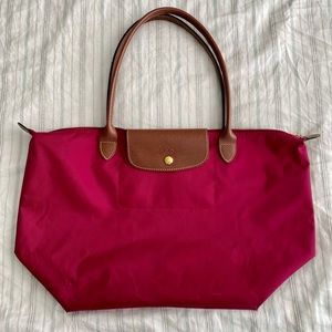 Large Longchamp Le Pliage Handbag, Raspberry